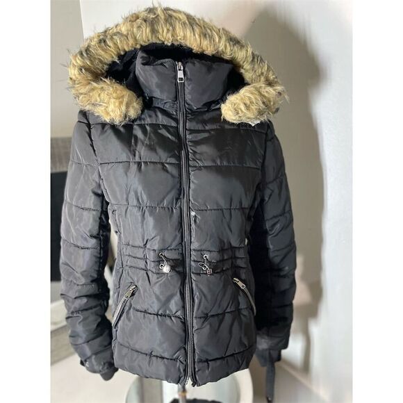 Special One Women's Black Puffer Jacket M Faux Fur Hood Winter Casual - Picture 6 of 11